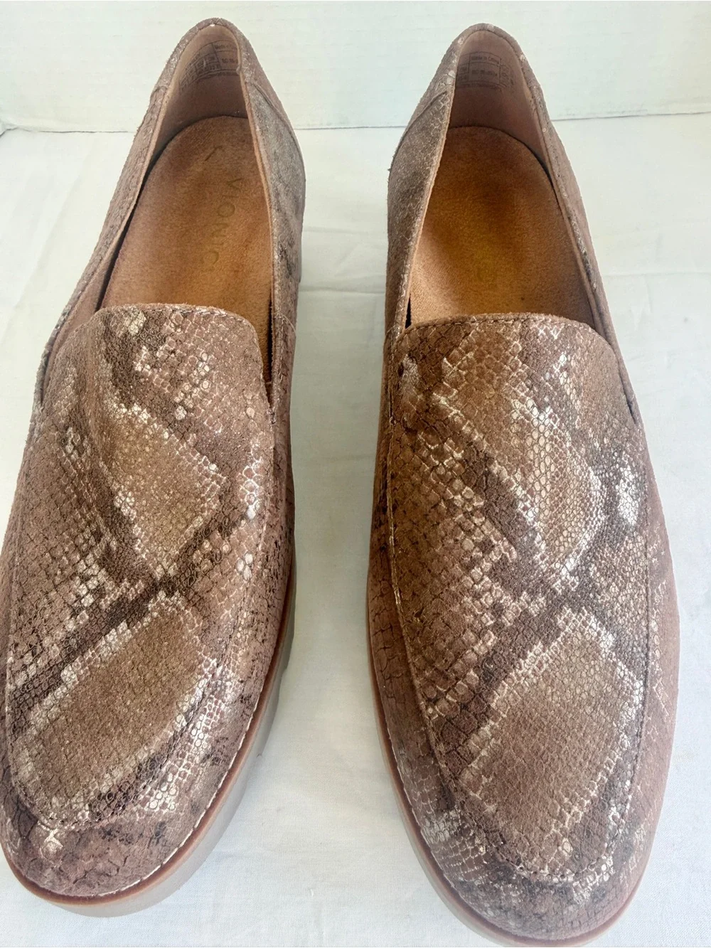 Vionic Kensley Women's 9.5 Slip On Leather Loafers Brown Metallic Snake NWT